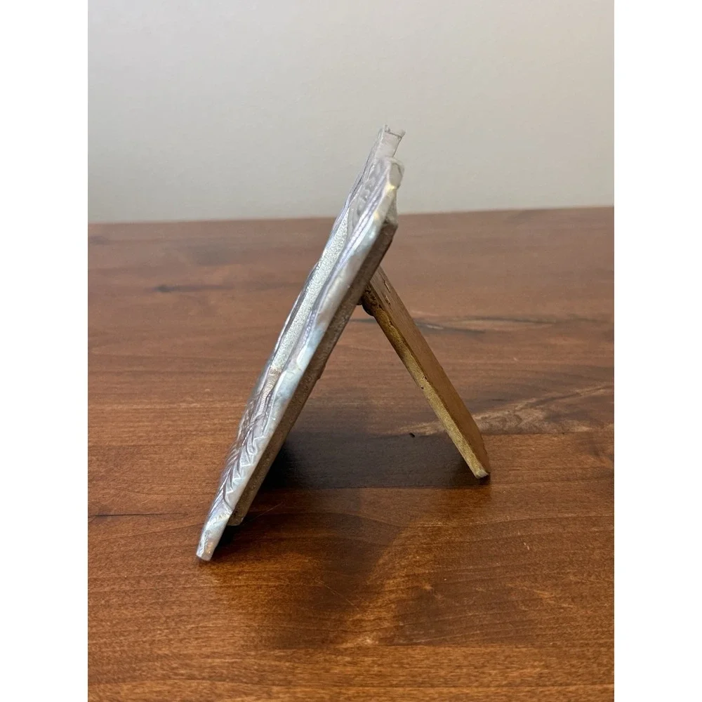 Vintage Small Made In Mexico Silver Pewter Ribbon Bow Picture Frame 5